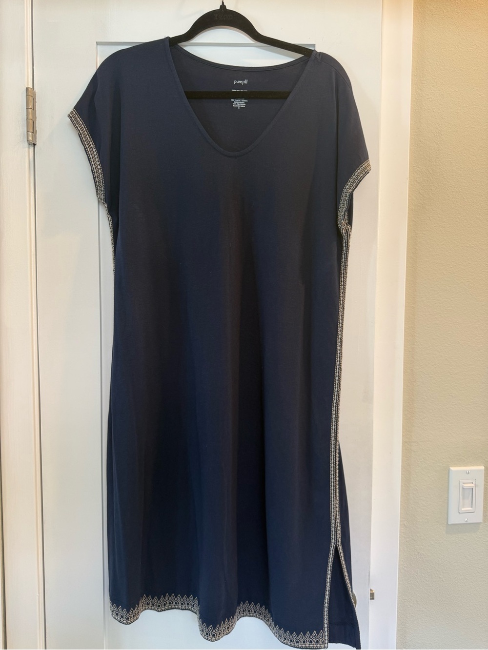 J. Jill Navy V-Neck Midi Dress with Contrast Stitching
